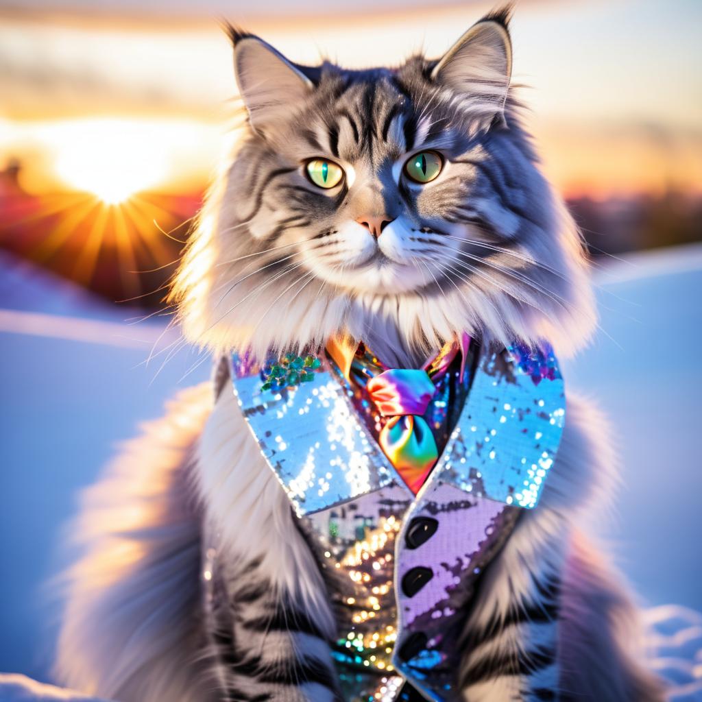 Cinematic Siberian Cat in Sunset