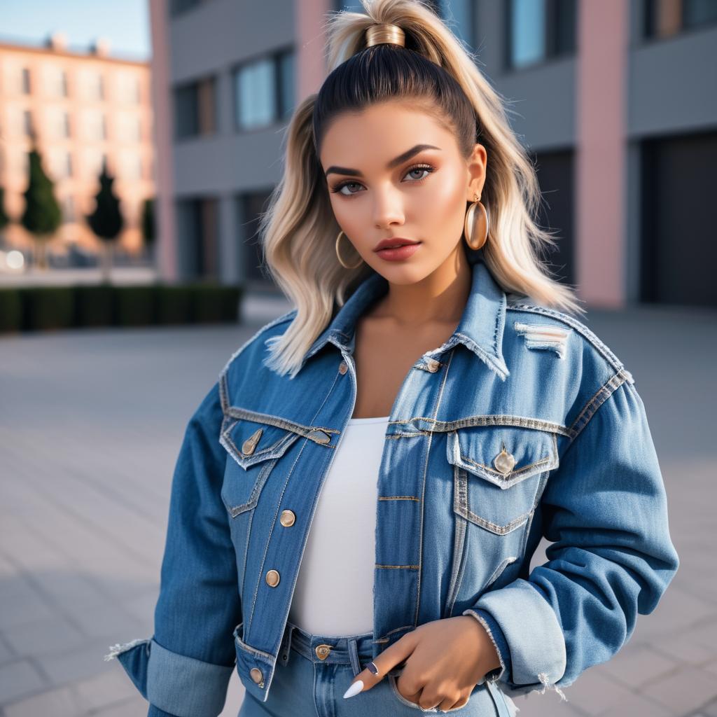 Stylish Influencer in Trendy Denim Jacket