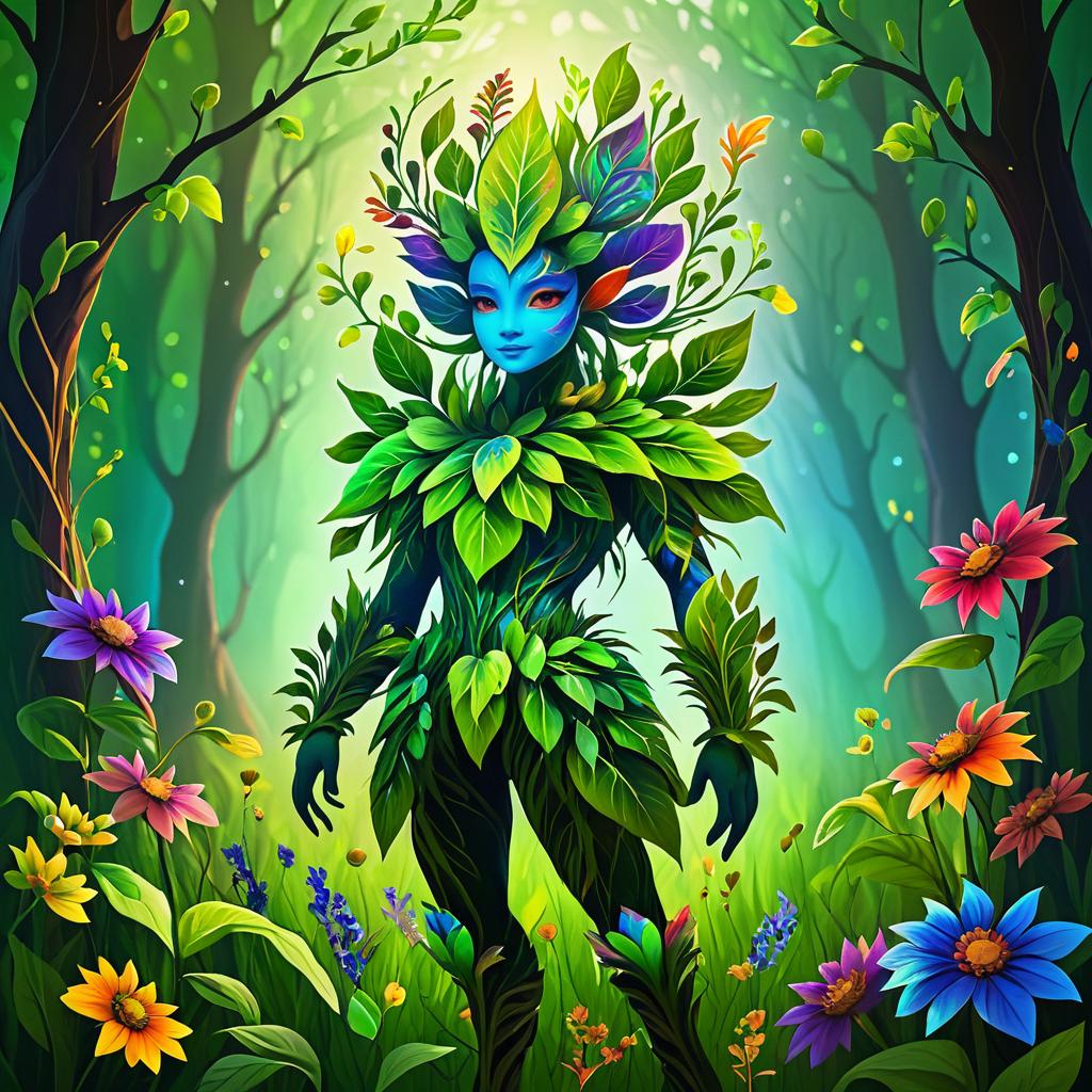 Fantasy Plant Creature in Vibrant Meadow