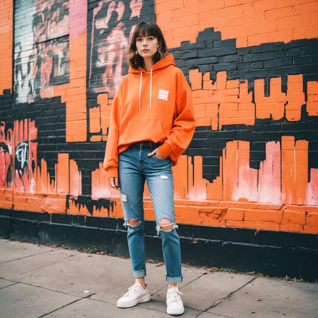 Lanky Frame Woman in Sunset Orange