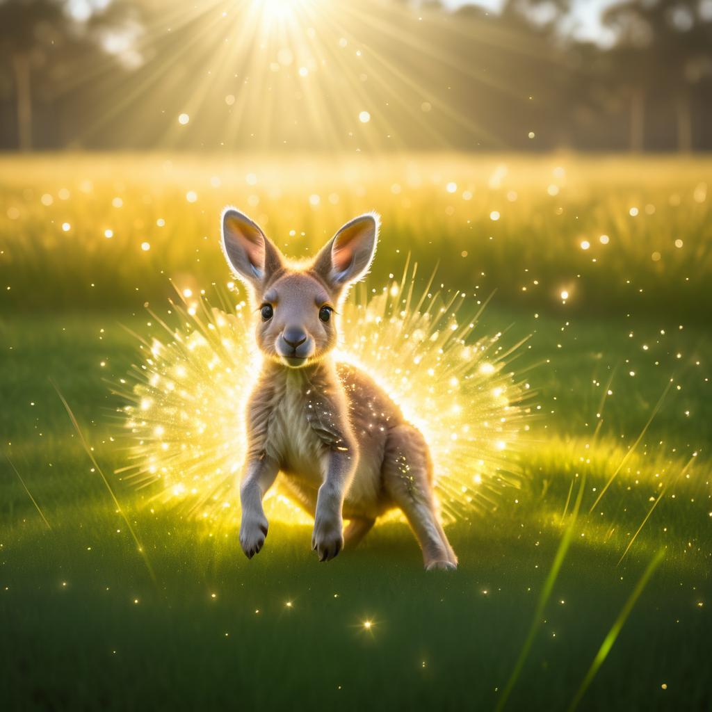 Ethereal Baby Kangaroo in Sunlit Meadow