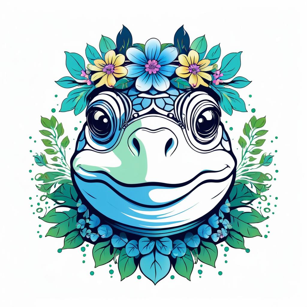 Whimsical Floral Turtle T-Shirt Design