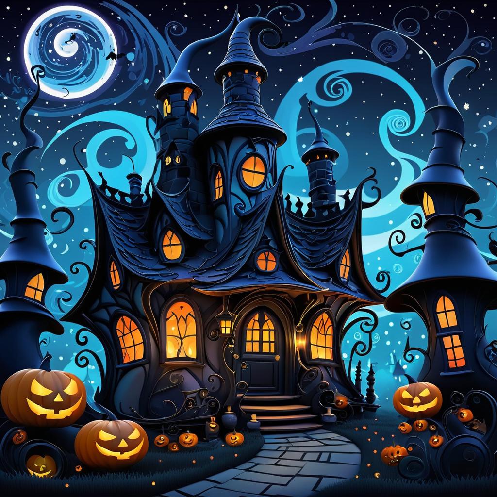 Whimsical Witch's Cottage at Night