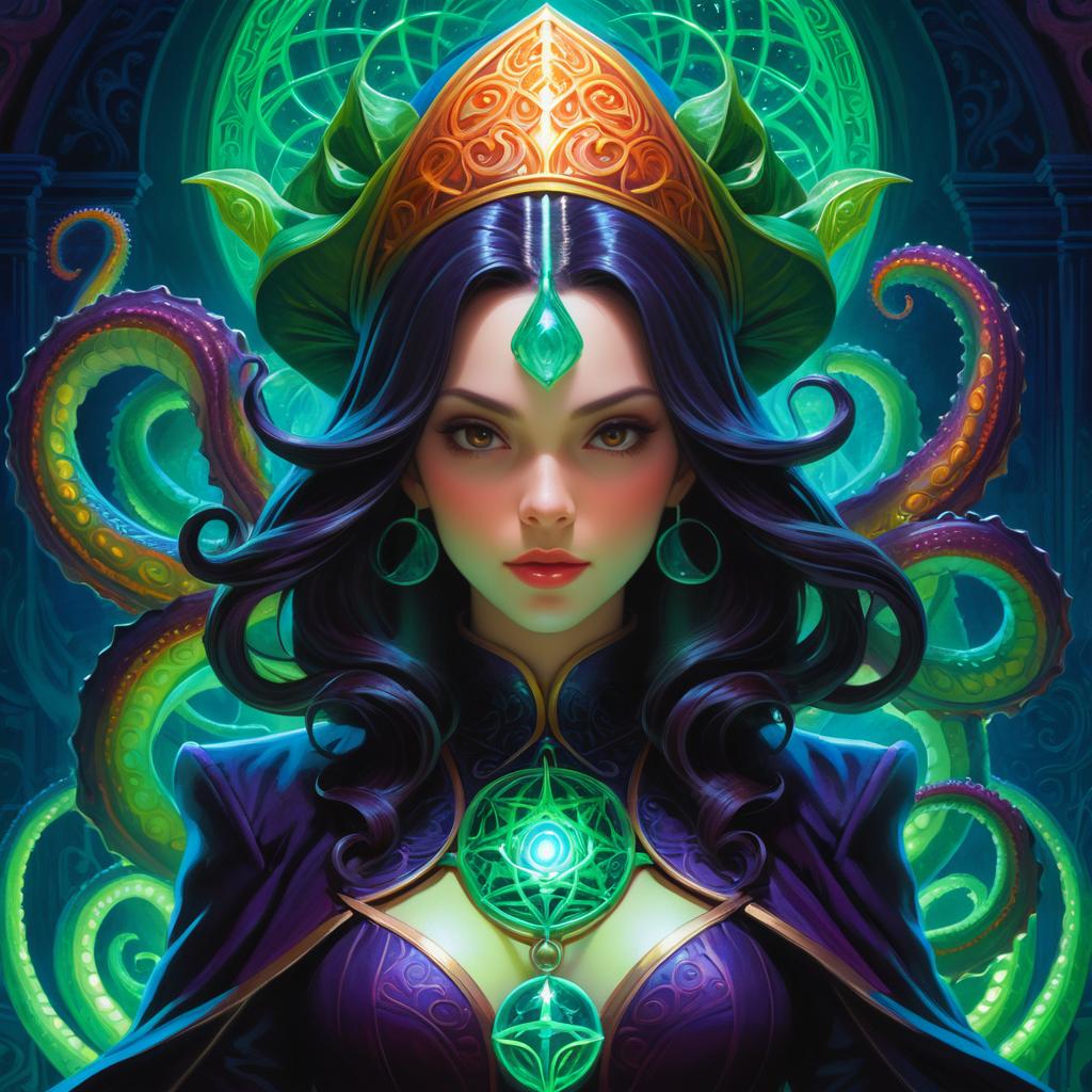 Vibrant Sorceress with Cthulhu Idol