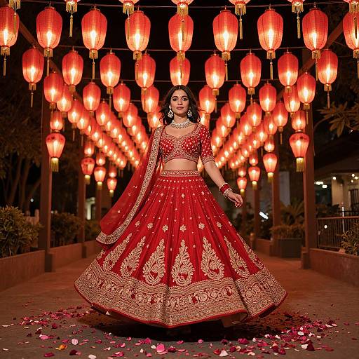 Elegant Crimson Lehenga with Lanterns