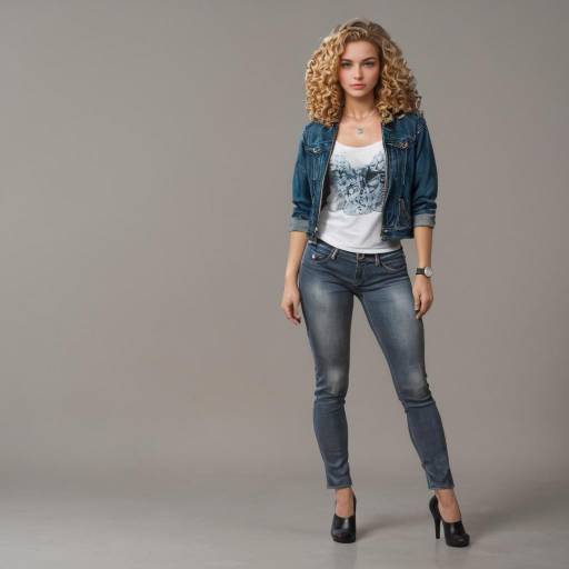 Stylish Blonde Girl Twirling in Denim Stylish Blonde Girl Twirling in Denim