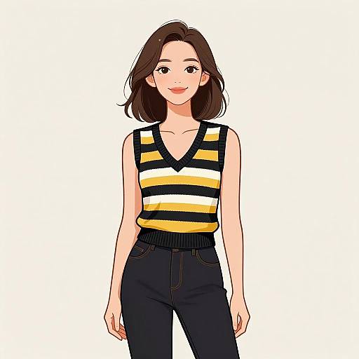 Chic Woman in Striped Knitted Top