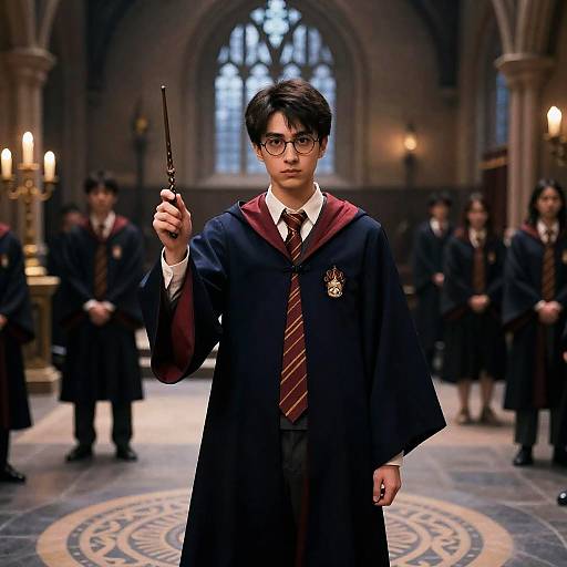 Confident Young Wizard in Grand Hall