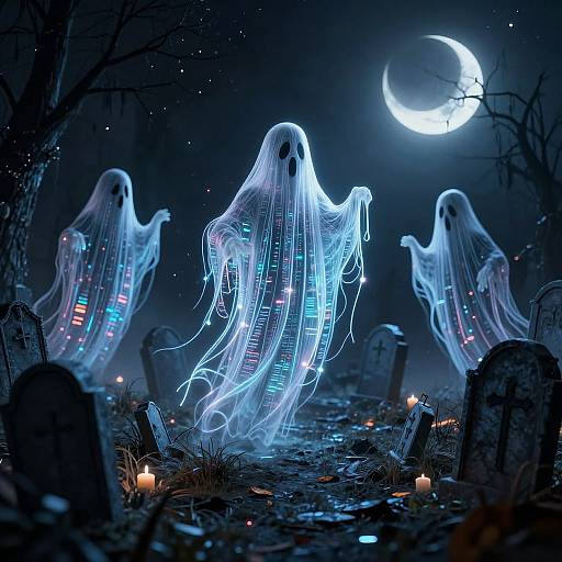 Surreal Tech-Haunted Halloween Graveyard