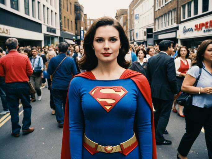 Woman in Superwoman Costume in Crowd