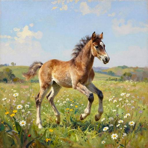 Whimsical Foal in Impressionist Hills