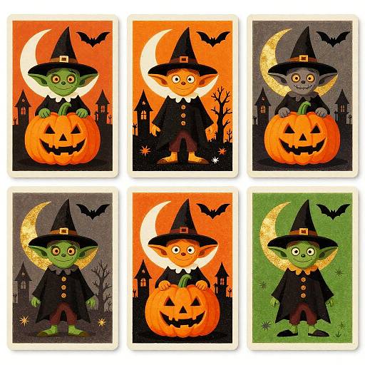 Retro Halloween Trading Card Characters