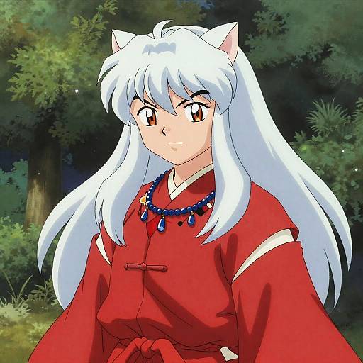 Anime Character with Long White Hair and Cat Ears