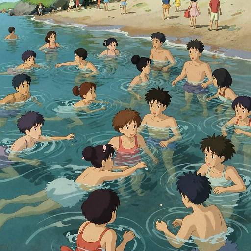 Painterly Beach Crowd with Ghibli Light