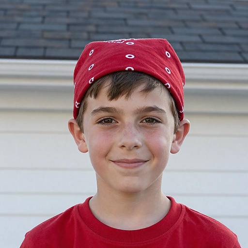 Young Boy in Red Bandana and Shirt