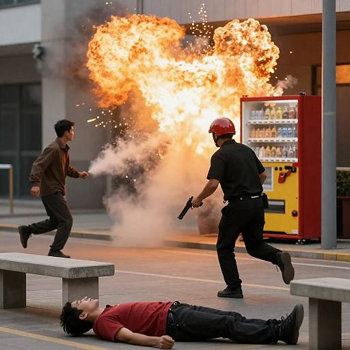 Dramatic Action Scene with Explosion