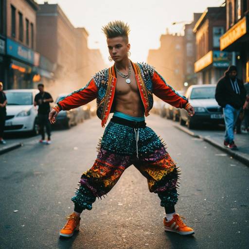 Street Dancer in Colorful Outfit at Sunset