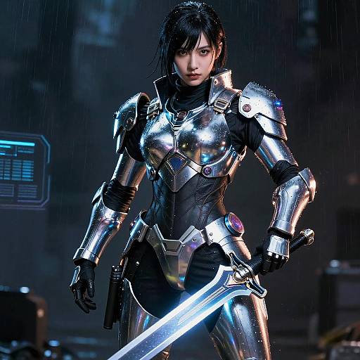 Cyberpunk Warrior in Reflective Armor