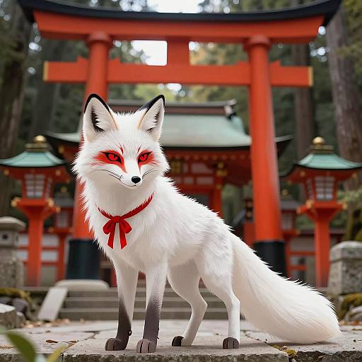 Elegant White Fox in Japanese Landscape