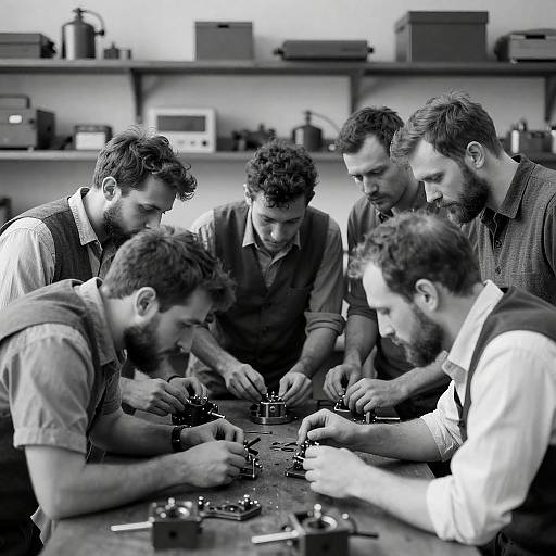 Men Collaborating in a Workshop Scene