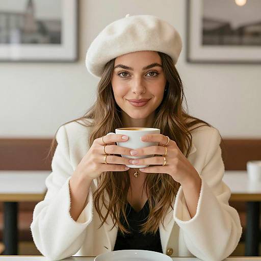 Elegant Woman with Coffee and Beret
