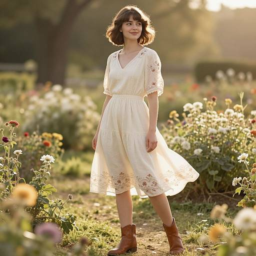 Elegant Woman in Sunlit Garden