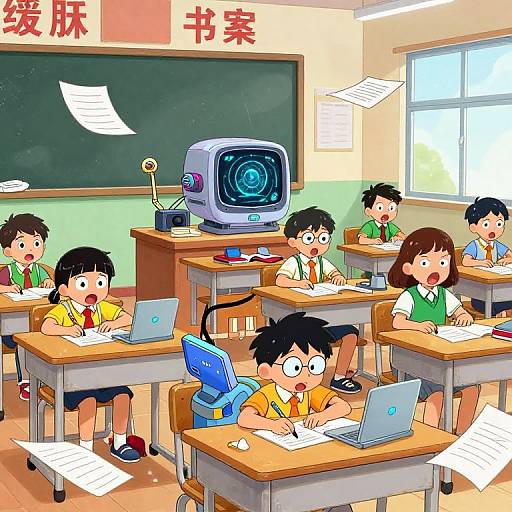 Chaotic Idiocracy-Inspired Classroom Scene