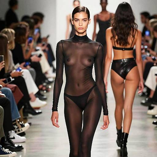 Glossy Black Bodysuit Runway Fashion