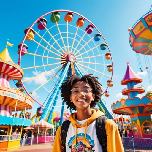 Adventurous Teenager at Vibrant Amusement Park