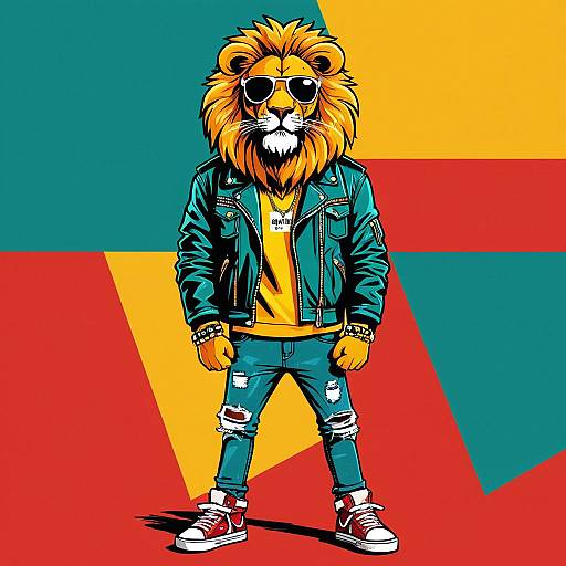 Cool Cartoon Lion in Stylish Outfit