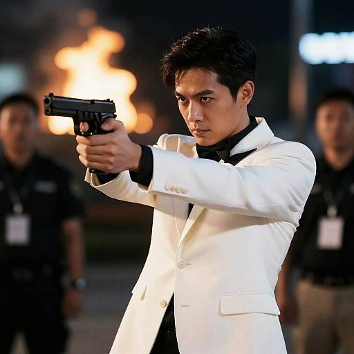 Intense Shooter in Urban Night Scene