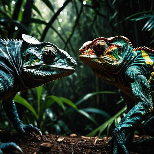 Epic Showdown Between Two Colorful Chameleons Epic Showdown Between Two Colorful Chameleons