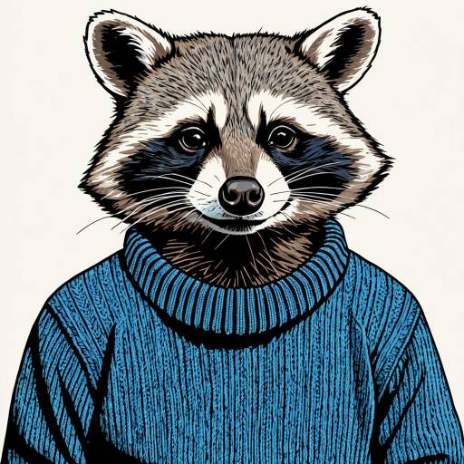 Stylized Line Art of Raccoon in Fashion