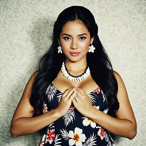 Hawaiian Style Woman with Floral Dress