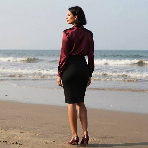 Poised Woman at Dawn Beach