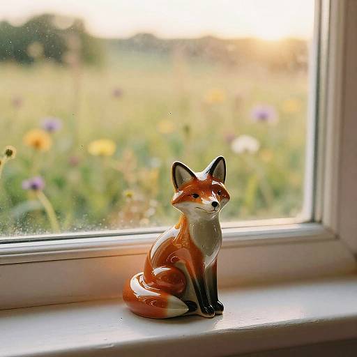 Glazed Fox Figurine on Window Sill
