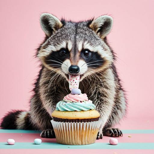 Raccoon Eating Cupcake