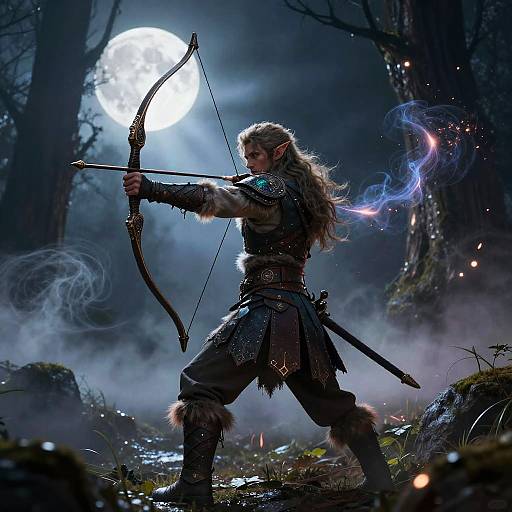 Elven Archer in Moonlit Glade