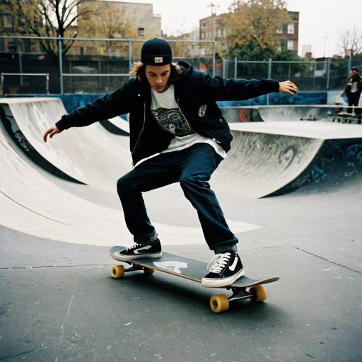 Skateboarder Performing Trick at Urban Skatepark