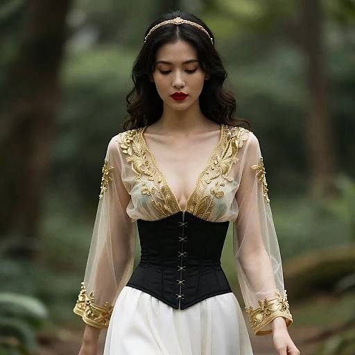 Elegant Woman in Gold and Black Attire