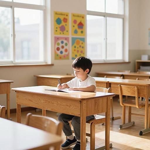 Well-Behaved Child in Sunlit Classroom