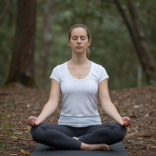 Woman Meditating Peacefully in Forest