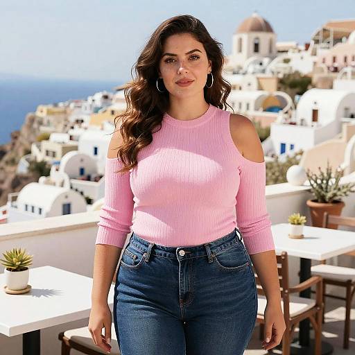Casual Chic Woman at Mediterranean Rooftop