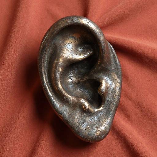 Metallic Ear Sculpture on Coral Fabric
