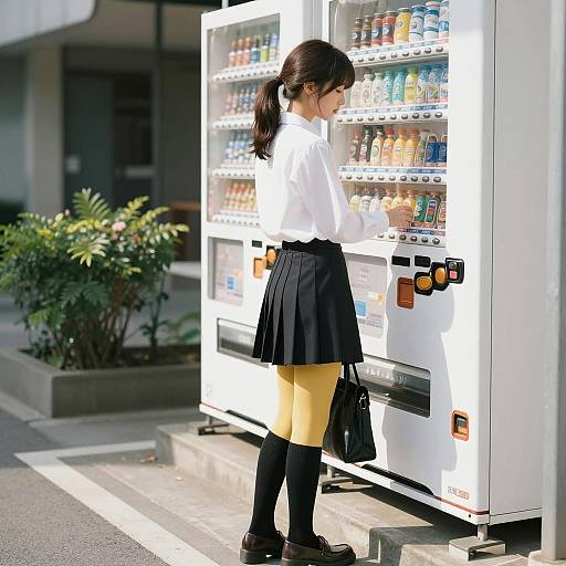 Sunlit Scene: Japanese Girl by Vending Machine
