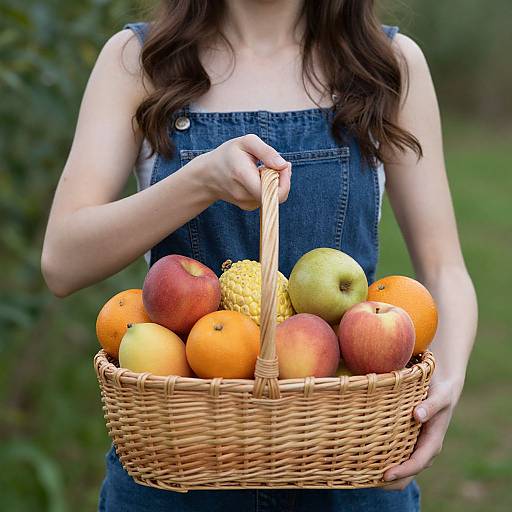 Woman Holding Basket of Fruit