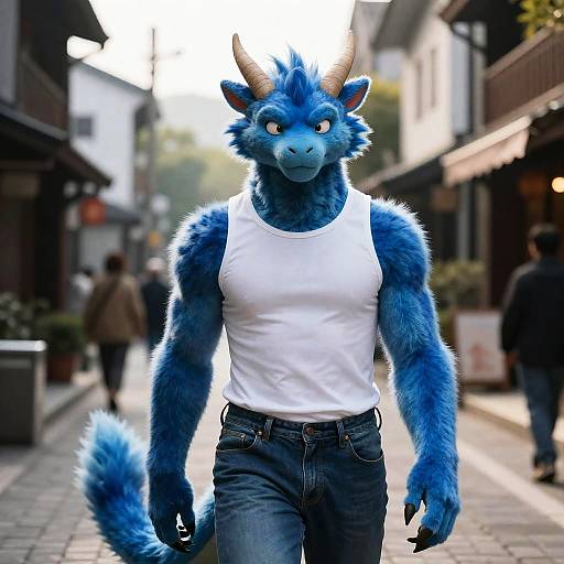 Photorealistic Furry Dragon on Street