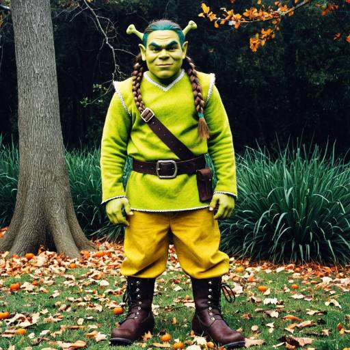 Man in Shrek Halloween Costume with Twin Braids