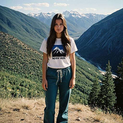 Young Woman Standing in Mountain Landscape