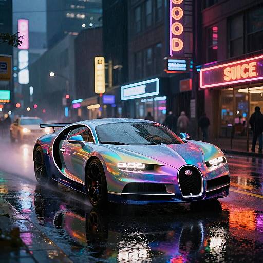 Rainbow Bugatti Drifting in Cyberpunk Rain